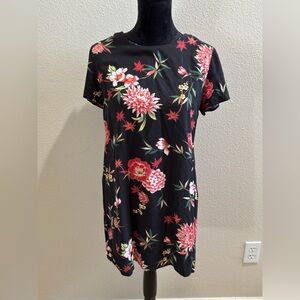 Forever 21 Black Tunic with Pink and Red Floral Print